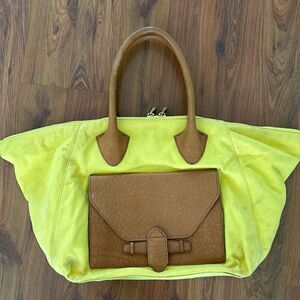 Pour La Victoire yellow large tote bag with leather trim AS IS
